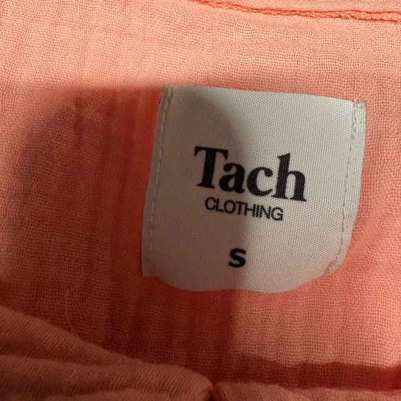 Tach Larina top coral embroidered crop peplum size small gauze puff sleeve - Picture 5 of 6